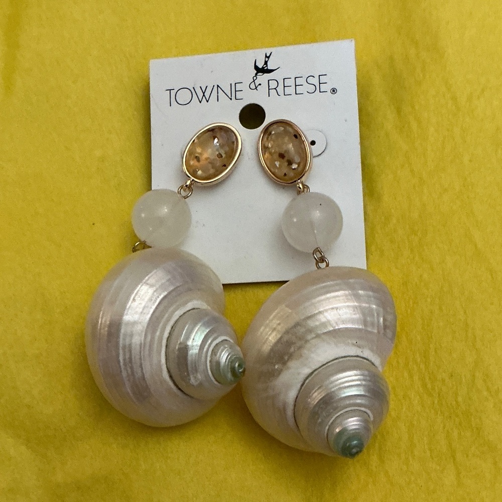 Towne & Reese White and Gold Shell Earrings